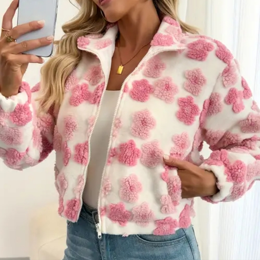 SHEIN Lune Women's Casual Floral Sherpa Jacket